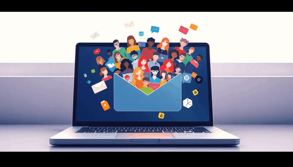 laptop with virtual envelope showing people who get emails 